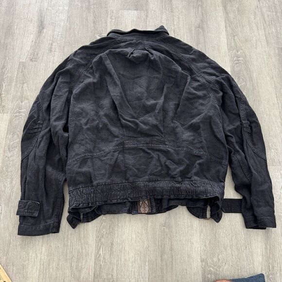 FREE PEOPLE Jacket Women's Small Black Linen Military Bomber Jayde Safari - Picture 3 of 6